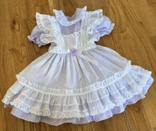 Mini World Full Circle Pinafore Toddler Dress Vintage USA Purple Tie Back Size 5