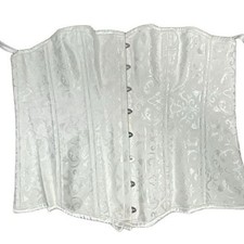 Charmian IFashion Women's White Jacquard Brocade Overbust Lace-Up Corset Bustier