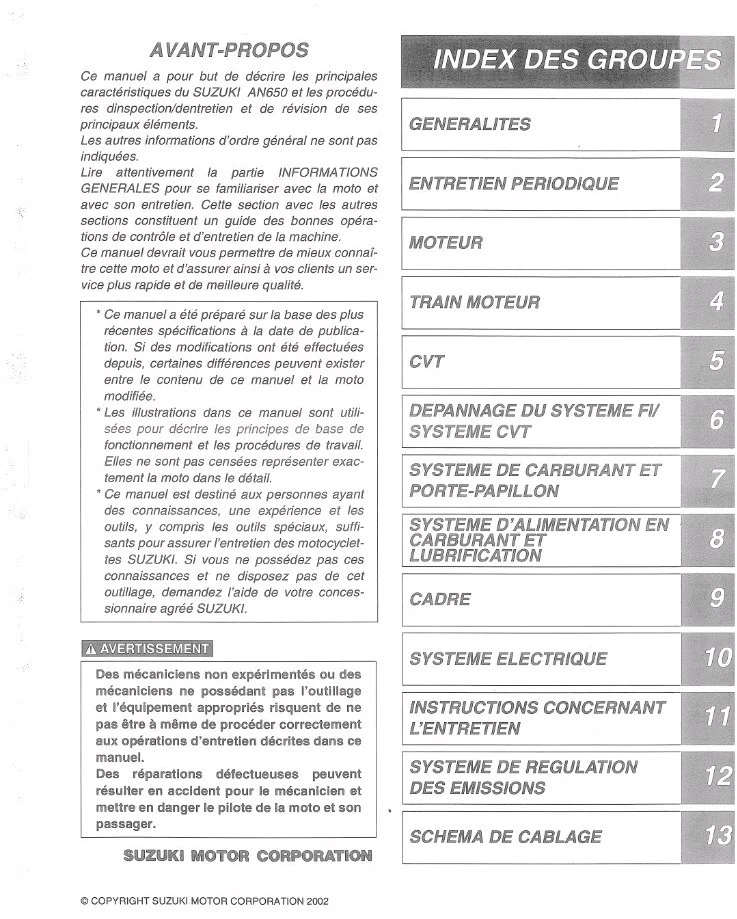 MANUALE RIVISTA OFFICINA RIPARAZIONE PDF SUZUKI BURGMAN ANNO 650 2003 FRANCESE - Immagine 2 di 2