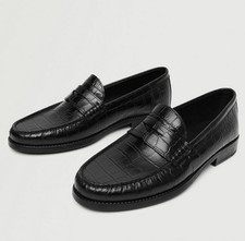 NWT MANGO MNG $190 BLACK CROC EMBOSSED PENNY LOAFERS SZ 41 US 8