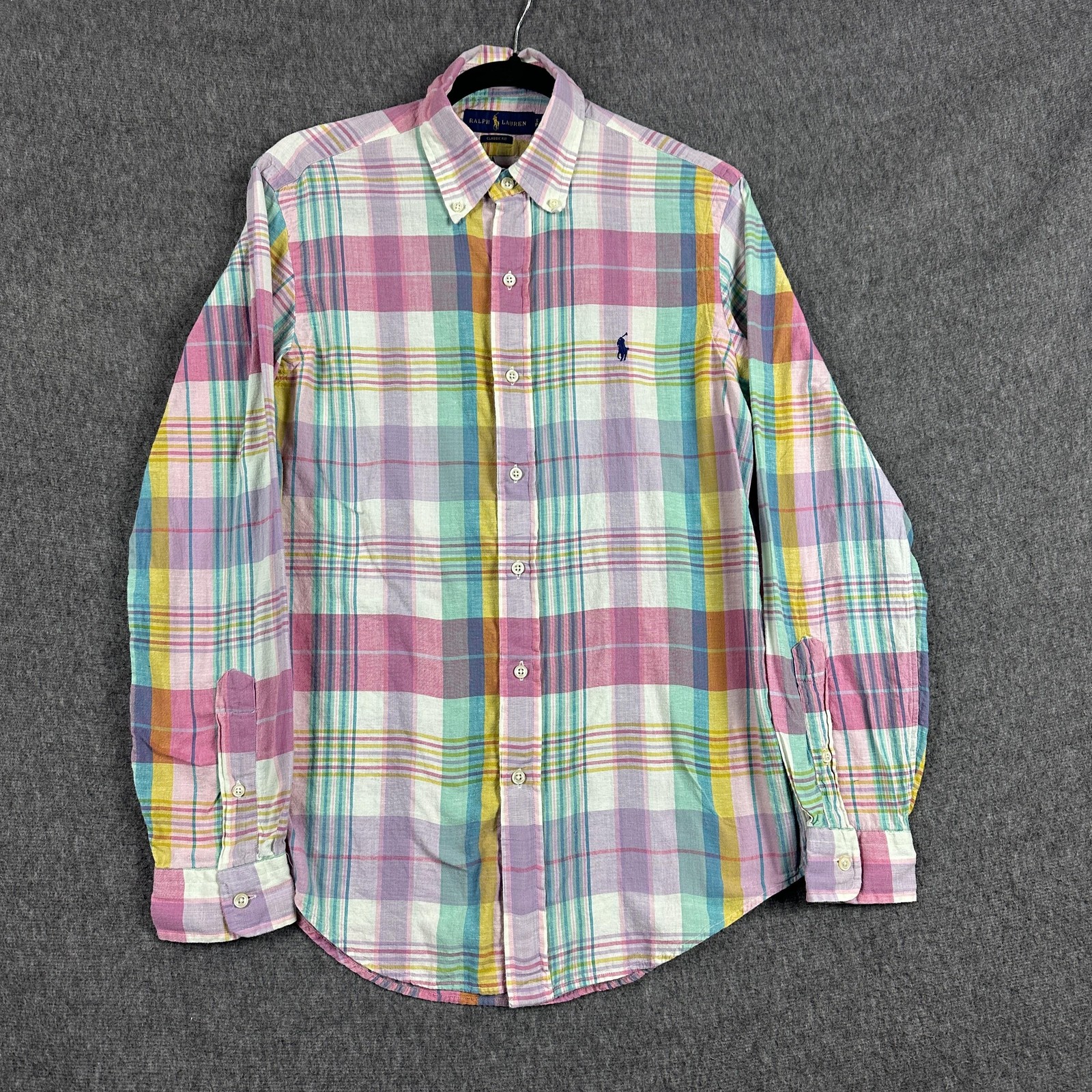 Ralph Lauren Shirt Mens Small Multicolor Madras Plaid Long Sleeve Button Down