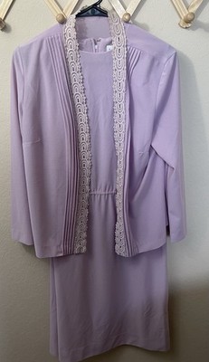 Vintage Jennifer Gee Dress Lilac Color With Lace Trim Jacket 2-Piece Size 14