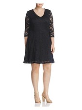 JUNAROSE Womens Black 3/4 Sleeve Above The Knee Evening Shift Dress Plus 1X