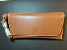 Brand New 2024 Celine Sunglasses Case Wristlet Brown Leather Logo Suede Designer