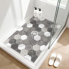Shower Mat Non Slip - 24x36 Inch Shower Mats for Inside Shower with Drain Hol...