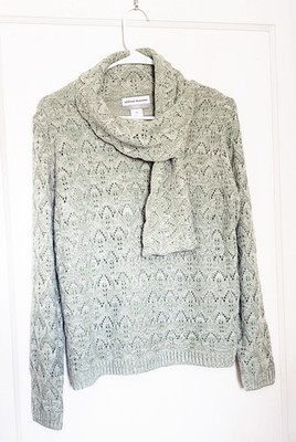 Pre-Owned Alfred Dunner Green Acrylic Womens Sweater Petite XL, Attatched Scarf