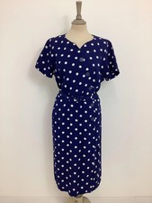 Vintage 50s St Michael dress polkadot blue plus size wiggle pin up teadress #V2
