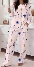 Women Casual Two Piece Set Flower Print T Shirt Pants Suit