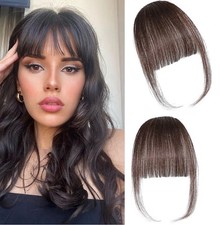 Clip-In Bangs 100 Real Human Natural Hair Extensions In Dark Brown Wispy Fringe
