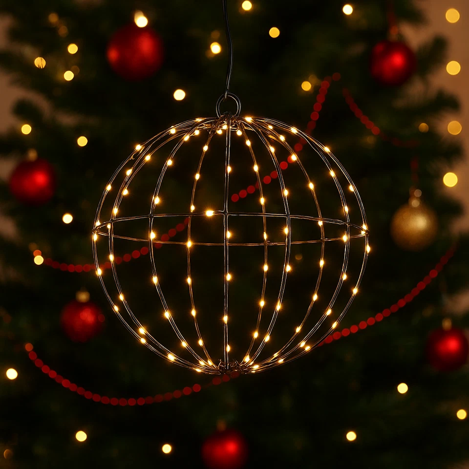 LED Drahtkugel Leuchtkugel 30 cm 140 LED Warmweiß  INNEN und AUßEN NEU - Bild 2 von 4