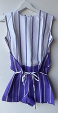 VINTAGE NEW 1960's Pur/White Striped Waist Tie Romper Size 14 Fits like 6-8 
