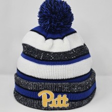 Pitt Panthers Knit Pom Beanie Winter Hat Blue White Black Cuffed BSN Sports NCAA