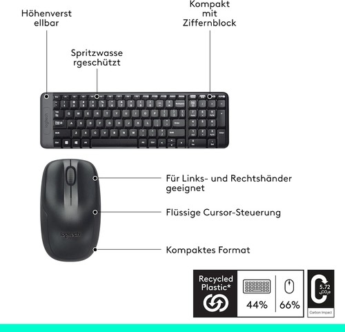 Logitech MK220 Kompaktes, Kabelloses Set mit Tastatur und Maus für Windows, US Q - Photo 5/10