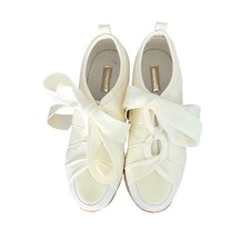Menina Off White Satén Cinta Arco Alpargata Plataforma Tenis Mujer