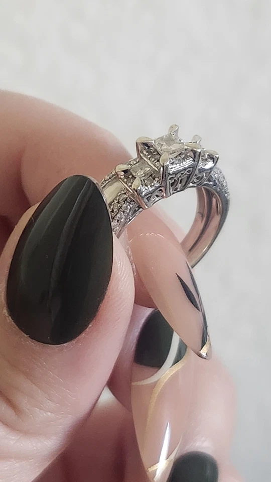 White Gold 3-Stone Princess Cut Diamond Wedding Ring Set From Kay Jewelers - Image 4 of 4