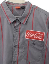 Official Coca-Cola Striped Button Up Work Shirt. Logo Patch. Men  s Size XL NEW 