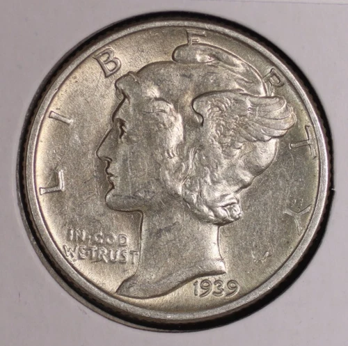 Mercury Silver Dime. 1939 P. About Uncirculated. Lot # 9061-5-05