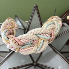 VTG 80  s 90 Leather Shop Women's Braided Rope Belt, M 28" White Pink Teal Boho