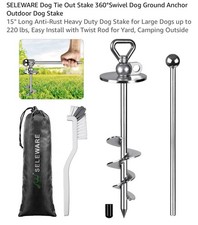 Seleware - 15 inch Dog Tie Out Stake w/ Swivel Head - for Dogs up to 220 Pounds