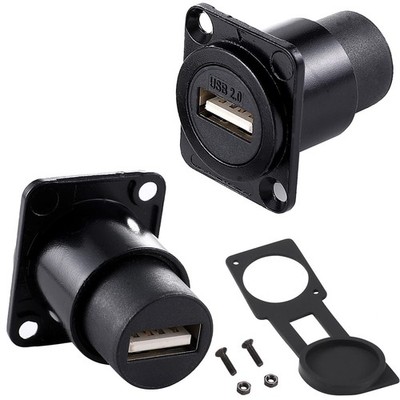 2 PCS USB 2.0 Panel Mount Connector DType Module Pass Through Coupler Pot