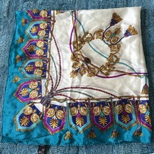 THE SPECIALTY HOUSE 100 Silk - 30"x31" - Aqua White Tassel Classy Scarf Japan