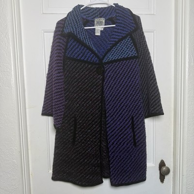 Curio Women s Knit Wool Blend Jacket Coat M Purple Blue Black Retro Vintage
