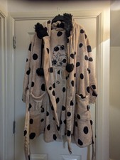 Ladies Disney George Beige/Brown 101 Dalmatian Hooded Dressin Gown Pre Own 16/18