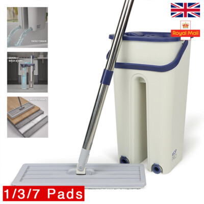 Mop PRO Wischmop und Eimer Set Multifunktional Waschen & Trocknen Flach Squeeze 360° + Pads