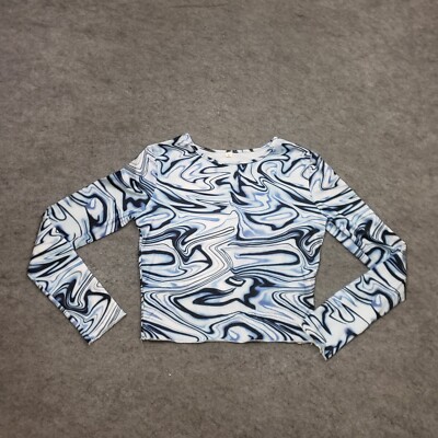 SheIn Shirt Womens M Medium White Blue Long Sleeve Crop Top SheIn Shirt Womens M Medium White Blue Long Sleeve Crop Top