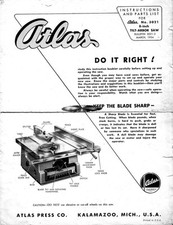 1954 Atlas No. 3021 8 Tilt Arbor Saw - Instru...