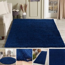 Modern Navy Blue Small - Large Living Room Area Plain Shaggy Rug