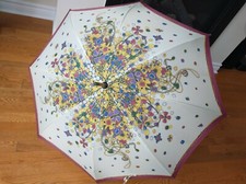 Vintage Christian Dior 1980's "Treasures of Dior" Wooden Handle Umbrella