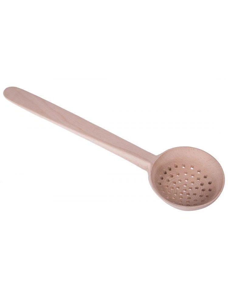 Jumbo Wooden Strainer Ladle L70cm (27.5") Ø15cm (5.9") Slotted Skimmer Spoon