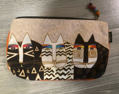2015 Laurel Burch Multi Cat Zippered Travel Cosmetic Pouch Bag Bead Zip  Pull