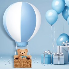 3 ft Hot Air Balloon with Stuffed Bear and Basket for Baby Shower Blue