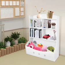 Kids Bin Toy Storage Box Bookcase Organizer Shelf Playroom Bookshelves White