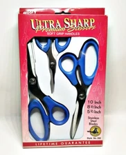 Allary #292 3 Pcs of Ultra Sharp Premium Scissors Soft Grip Handles, Blue
