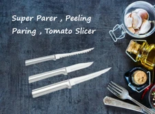 Rada 3 Pc Set Super Parer, Peeling Paring, & Tomato Slicer Knife (Silver Handle)