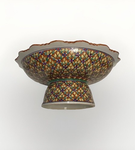 VTG Benjarong Porcelain Stem Footed Bowl Dish Floral 13" Hand Painted Pedestal - Picture 10 of 15