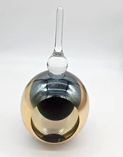 Vtg Eickholt Perfume Bottle Heavy Dichroic Glass Gold Blue Iridescent Aurene 6"