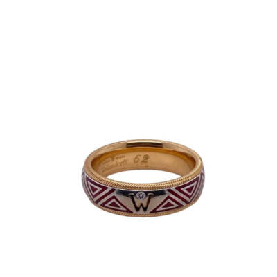 Wellendorff Red Rondel Wellendorff Red Enamel and Diamond Ring 18K Yellow Gold Spinner Size 10 ...