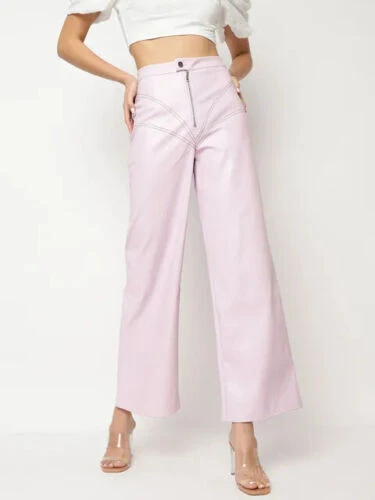 White Classic Joggers Women Formal Slim Fit Pants Real Leather