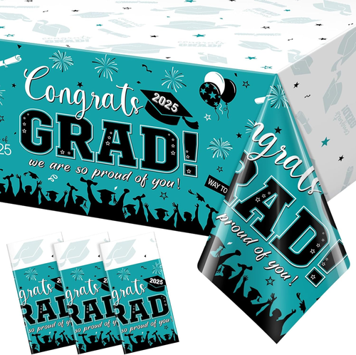 3 Pack Graduation Tablecloth Party Decorations, Class of 2025 Congrats Grad Plas