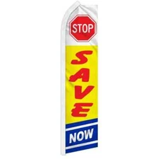 Stop Save Now Swooper Advertising Banner Flag for Retail Store Deals