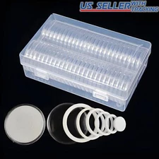 50PCS*40mm Coin Capsules Round Plastic Coin Holder White gaskets with Case Box