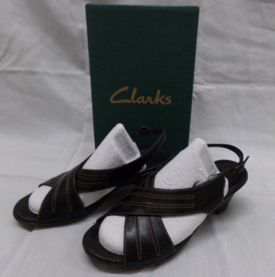 Clarks Black Leather Sling Back Open Toe Women's Heels Size 6.5 in Box ...