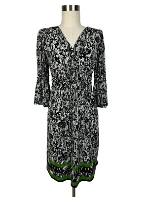 Max Edition White Black Green Trim Stretch Dress V-neck 3/4 Sleeve Small A-Line | eBay Max Edition White Black Green Trim Stretch Dress V-neck 3/4 Sleeve Small A-Line | eBay