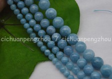 Natural Blue Aquamarine 6/8/10/12mm Gemstone Round Loose Beads 15'' Strand