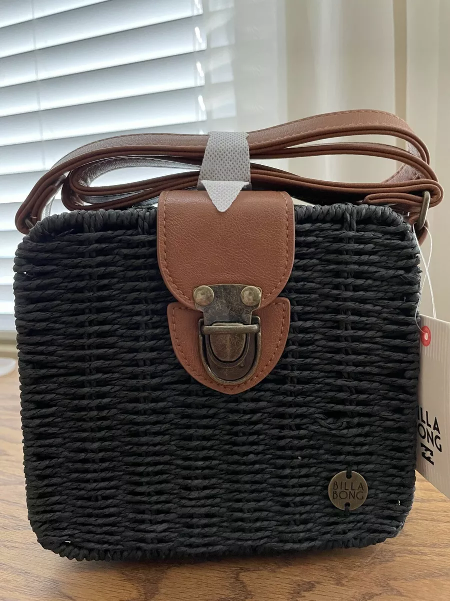 NEW Billabong Gimme Some Straw Crossbody Bag Purse Black