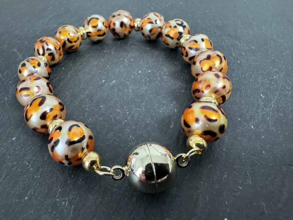 Muschelkernperlen 12 mm Armband Länge 22 cm Perlen multi Magnet vergoldet - Bild 4 von 4